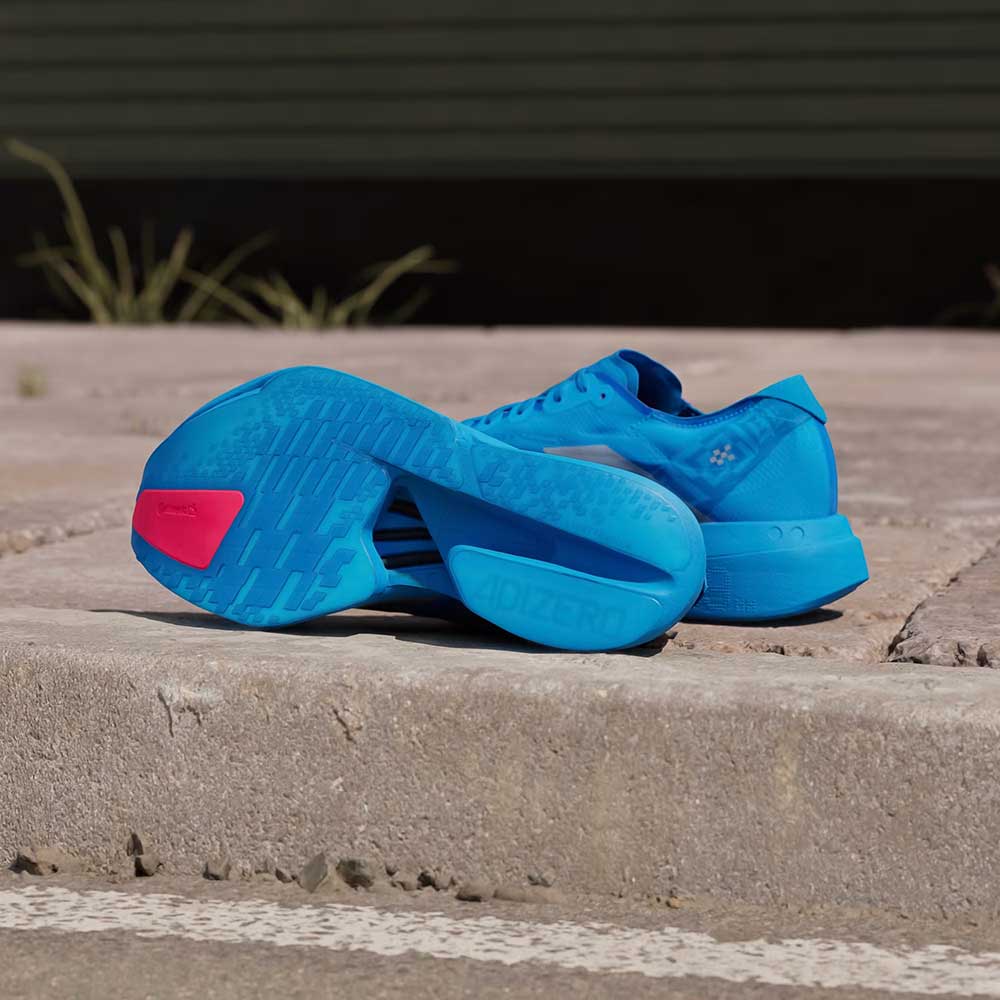 Men's Adizero Adios Pro 4 Running Shoe - Solar Blue/Silver Metallic/Lucid Red - Regular (D) - Image 4