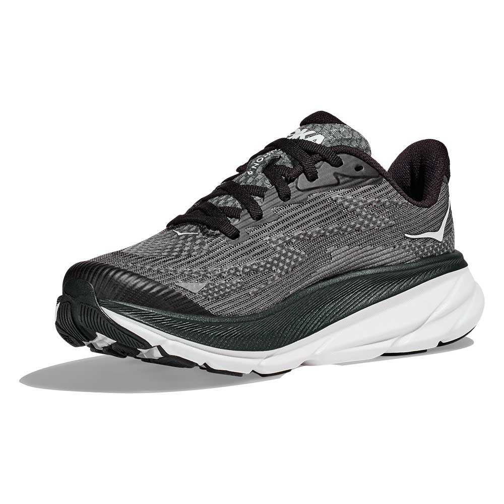 Youth Clifton 9 Running Shoe - Black/White - Regular (D) - Image 3
