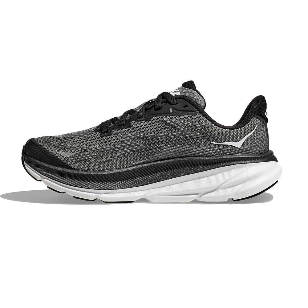 Youth Clifton 9 Running Shoe - Black/White - Regular (D) - Image 4